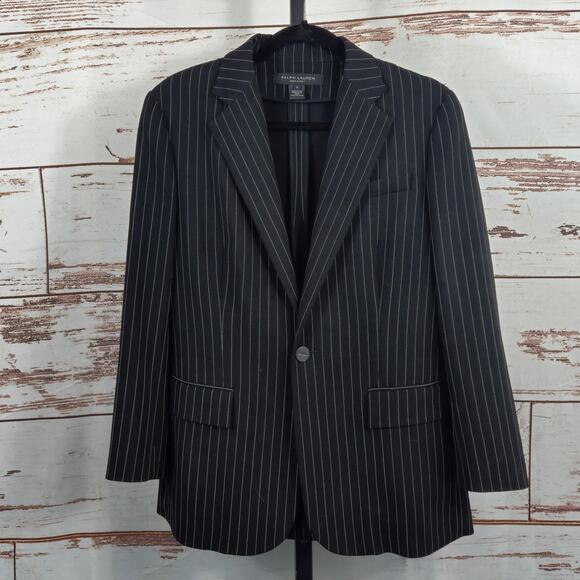 Ralph Lauren Black Label Wool Pinstripe Black Blazer Size 8